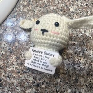 Handmade Cream Crochet Positive Bunny Plush for Small Pets